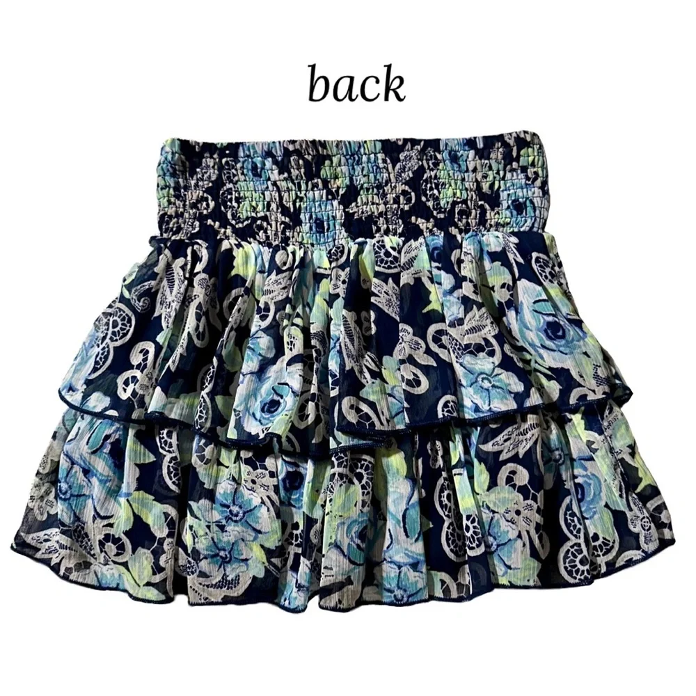 JUSTICE Floral Tiered Skirt Built-in Shorts Blue Green Sheer Fairycore Girl 12